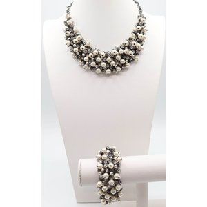 PREMIER DESIGNS Enamored Faux Pearl Rhinestone Cha-Cha Necklace Bracelet Set